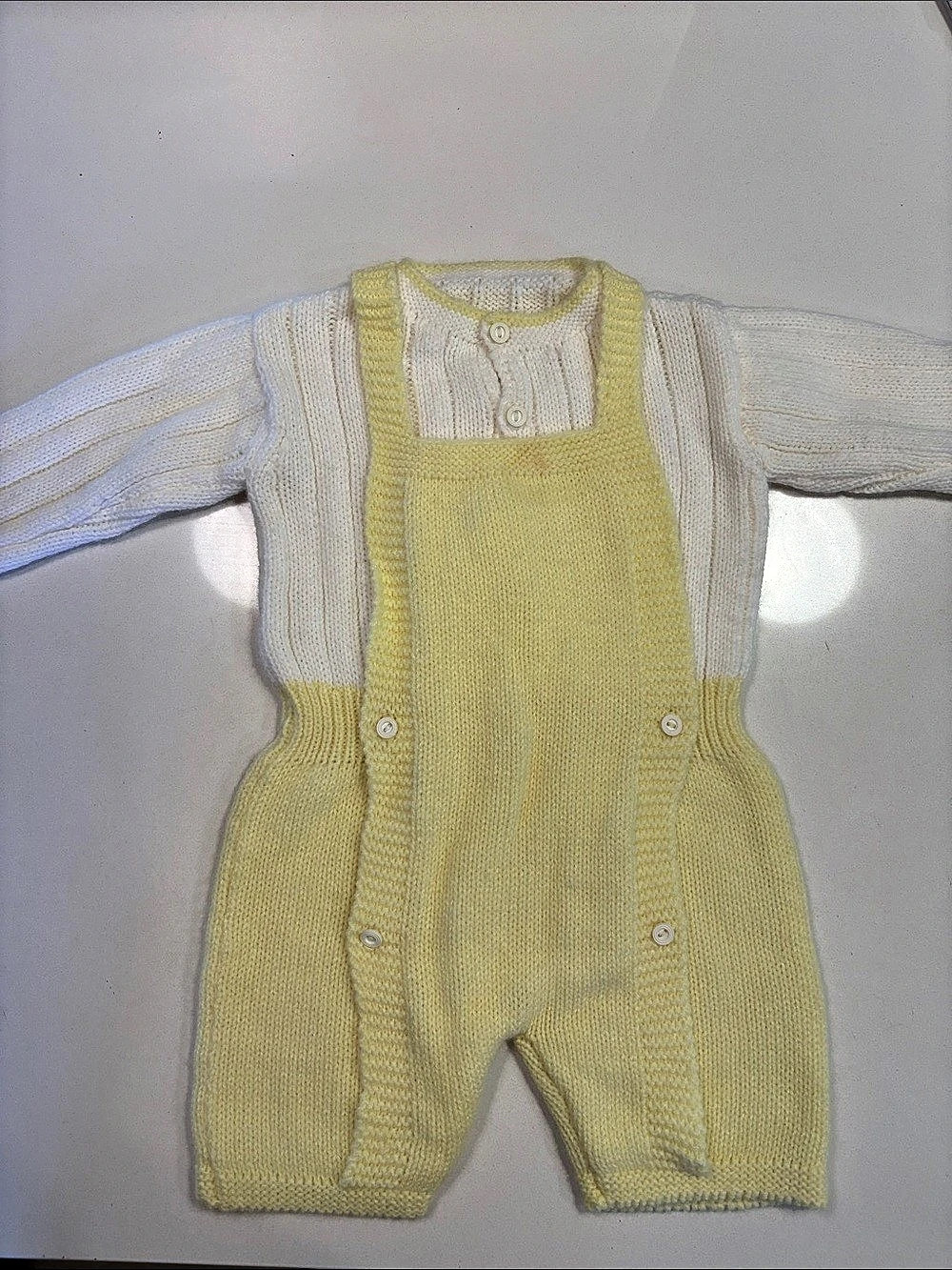 Vintage Baby Knit Romper in Yellow & White
